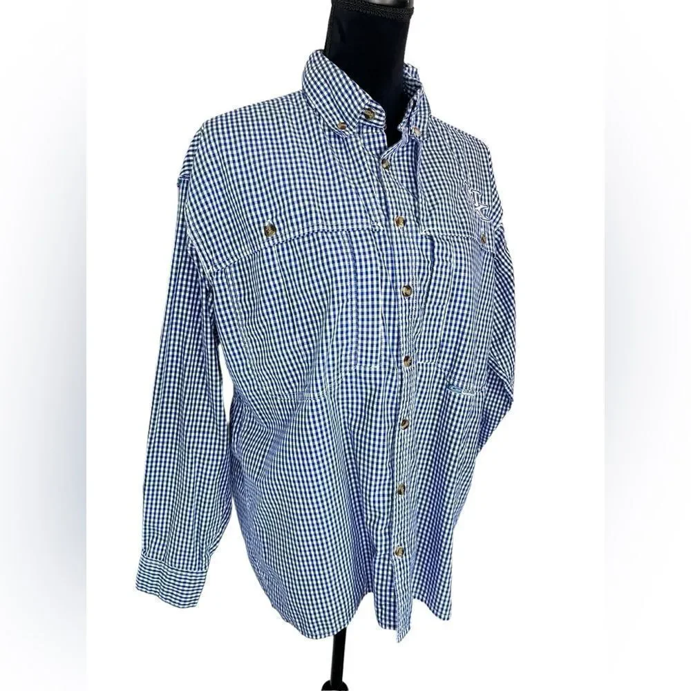 DRAKE UNIVERSITY OF KENTUCKY BLUE CHECKERED BUTTON UP WINGSHOOTERS SHIRT SIZE S‎